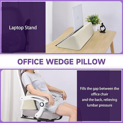 Small Wedge Pillow, Small Wedge Pillow for Sleeping, Foam Wedge for Yoga, Laptop, Memory Foam Positioning, Foam Pillow for Chair, Provide Support and Relieve Fatigue(Apricot-17.7")