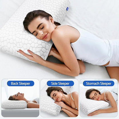 Memory Foam Pillows for Sleeping, Bed Pillow with Removable and Machine Washable Cover, Bed Pillow for Side, Back and Stomach Sleepers, Standard Size (2 Pack)