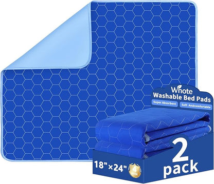 Waterproof Washable Underpads Pee Pad (RoyalBlue 18" x 24" 2 Pack), Reusable Absorbency Bedwetting Incontinence Bed Pads for Kids Adults Elderly Dog Pet, Puppy Pads for Mattress Couches Sofas Floors