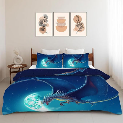 Dragon Bedding Set 3 Pieces Queen Size Dragon Duvet Cover Comforter Cover Sets for Boys Girls Teens Women