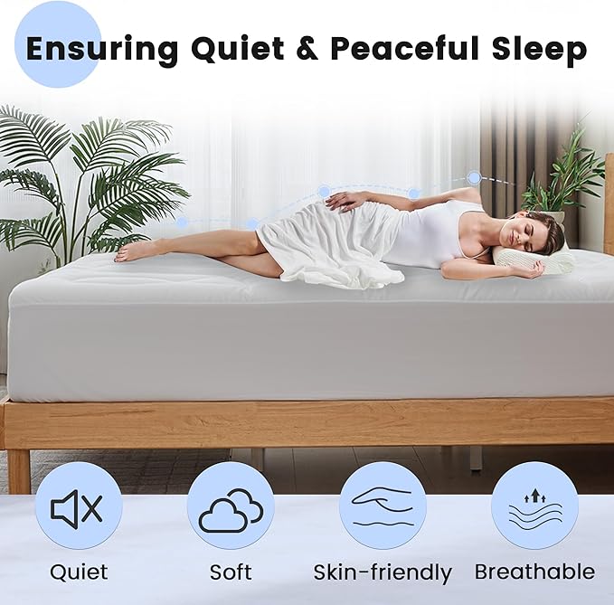 Waterproof Mattress Pad Twin XL, Quilted Fitted Twin XL Mattress Topper for College Dorm, Five-Layers Noiseless Mattress Protector Cover with 8"-21" Deep Pocket, White, 39x80