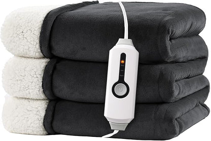 Electric Heated Blanket Twin Size 62"x84" - Dual-Sided with Microplush & Sherpa Fabric, 4 Heat Settings & 10 Hours Auto Off, Machine Washable - Iron Gray