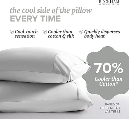 Beckham Hotel Collection Bed Pillows with Cooling Pillowcases for Hot Sleepers, Queen Size Sets of 2, Soft Down Alternative Pillow for Sleeping, Envelope Cases, White