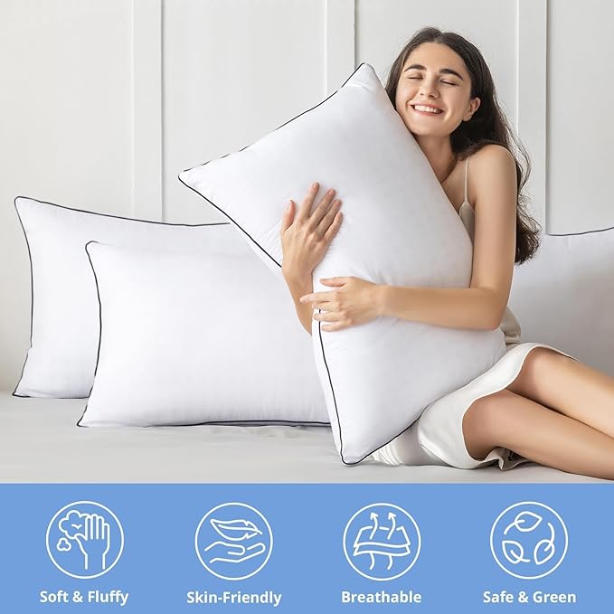 JOLLYVOGUE Queen Size Bed Pillow 1 Pack, Single Pillow for Sleeping, Breathable and Supportive with Down Alternative Fill, Hotel Collection Pillow for Side, Back, and Stomach Sleepers