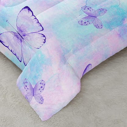 CVHOUSE Butterfly Reversible Comforter Set,Rainbow Butterfly Bedding Set for Girls Kids Teens,Tie Dye Butterflies Comforter Butterflies Duvet Set Room Decor Quilt Set Queen Size