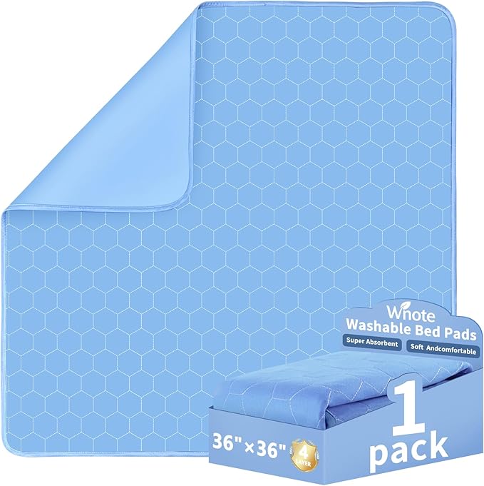 Waterproof Washable Underpads Pee Pad (Blue 36" x 36" 1 Pack), Reusable Absorbency Bedwetting Incontinence Bed Pads for Kids Adults Elderly Dog Pet, Puppy Pads for Mattress Couches Sofas Floors
