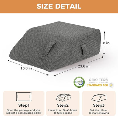 Leg Pillow Elevation Blood Circulation, Leg Elevation Pillows for After Surgery, Swelling, Leg Elevating Pillows with Cover and Handle, Leg Pillow for Pain Relief, 23.6×16.8×8 Inch, Dark Grey