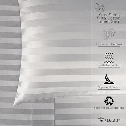 URBANHUT 1000 Thread Count Egyptian Cotton Sheets Striped King Size, Breathable Long Staple, 4 Pc Bed Sheet Sets, Luxury Hotel Sateen Sheets Fits 16" Deep Pocket - Silver Grey