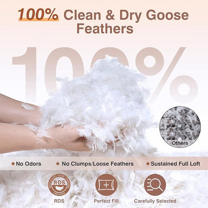 Goose Feather Pillows Bed Pillow - Hotel Down Pillows Queen Size Set of 2, Fluffy Support Surround Fill Polyester for Back, Stomach, Side Sleepers, Breathable & Soft Bed Pillow for Sleeping