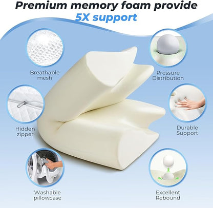 SAHEYER Cervical Neck Pillow, Ergonomic Memory Foam Pillow for Neck Pain Relief and Snoring, 2 in 1 Orthopedic Pillow for Back, Stomach Sleeper, Side Sleeper, White