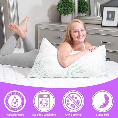 King Size Rayon Derived from Bamboo Pillow for Sleeping, Cooling Shredded Memory Foam Bed Pillows Set – Back, Stomach, Side Sleeper, Removable Cover, Adjustable Firmness, King (Pack of 1)
