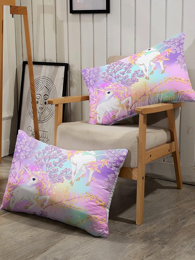 CVHOUSE Rainbow Unicorn Bedding Set for Girls - Queen Size, Soft Comforter Cover Set with 1 Duvet Cover, 2 Pillowcases, Girls Room Decor