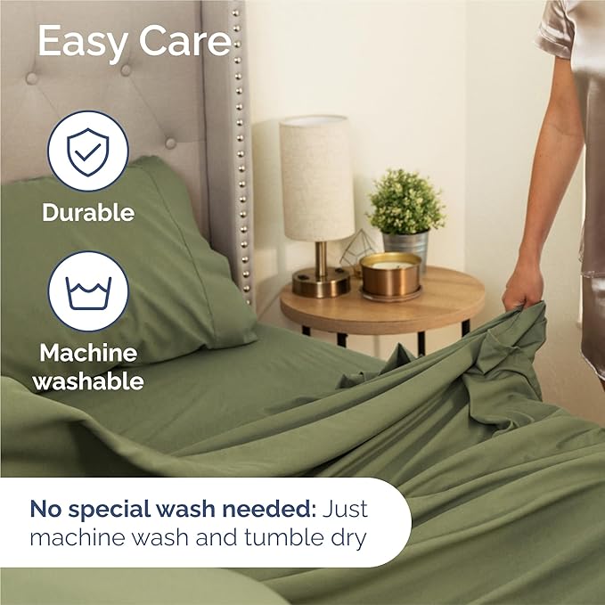 Twin 4 Piece Sheet Set - Comfy Breathable & Cooling - Ultra-Soft Hotel Luxury Bedding Set with 8-16 Inch Deep Pockets - 1 Flat & 1 Fitted Sheet & 2 Pillowcases - Wrinkle Free & Easy Care - Sage Green