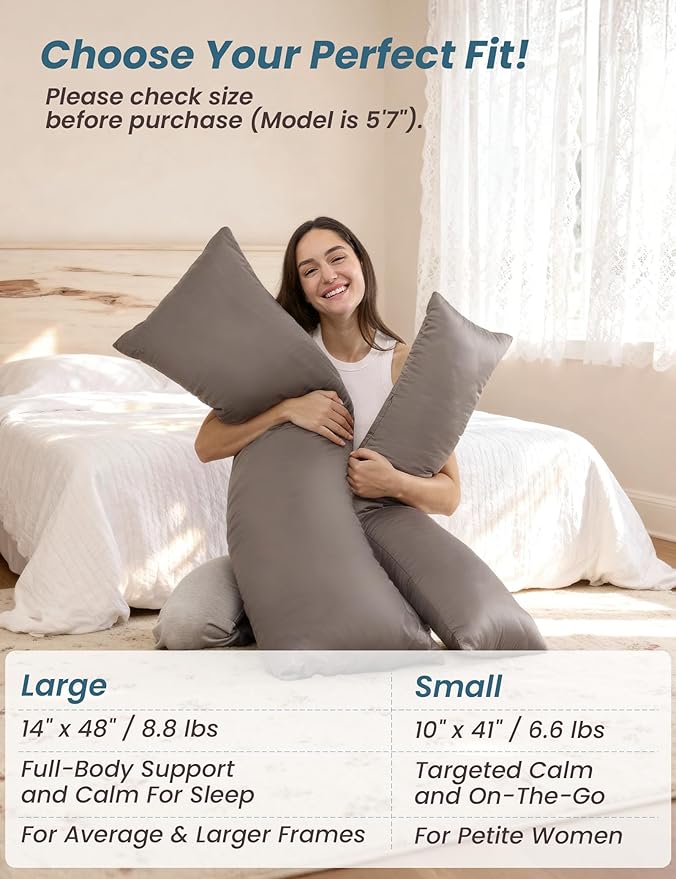 ZonLi Weighted Body Pillow with Bamboo Cover(41" x 10") 6.5lbs, Quilted Glass Beads Body Pillows for Adults Weighted Pillow for Deep Sleepers, Full Body Pillow for Side Sleepers,Memory Foam Pillow