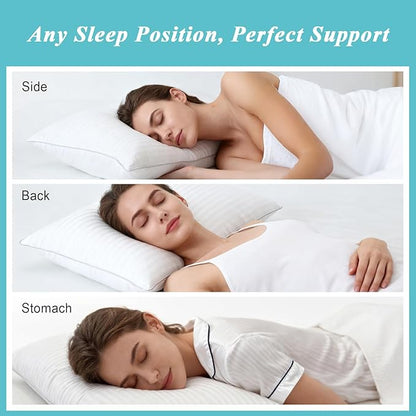 Bed Pillows King Size Set of 2-100% Cotton Cover, Down Alternative Gel Polyfill Filled, Flat Soft Medium Adjustable Hotel-Style Pillow Inserts, 20x36 Inch