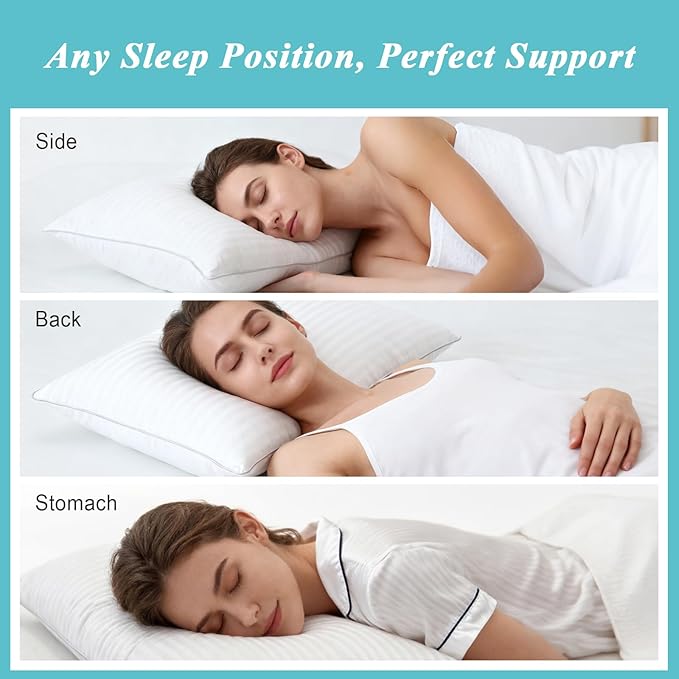 Bed Pillows Standard Size Set of 2-100% Cotton Cover, Down Alternative Gel Polyfill Filled, Twin Soft Medium Adjustable Hotel-Style Pillow Inserts, 20x26 Inch
