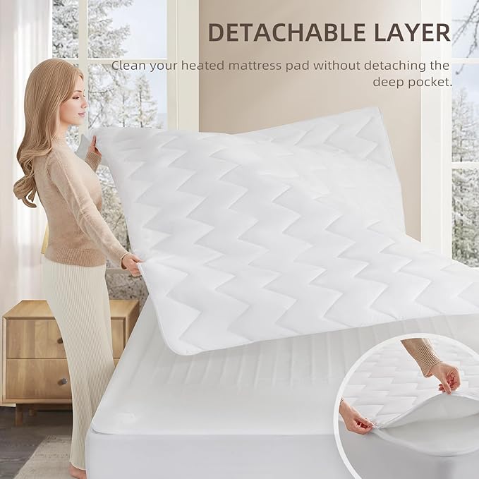 Bwarm Premium Multi-Zone Heated Mattress Pad Cal King, Dual Control 72" x 84", 9 Heat Settings, 1-12 Hours Auto Off, Individual Body & Feet Settings, Removable Comfort Layer, Machine Washable