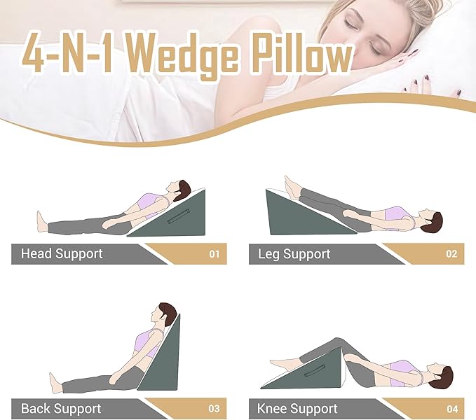 Bed Wedge Pillow for Sleeping, Adjustable Wedge Pillow Set for After Surgery, Elevated Triangle Pillow for Acid Reflux and Back Pain Relief, Post Surgery, Snoring, Back Suppor (White/Gray-02)
