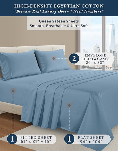 LANE LINEN 100% Egyptian Cotton Queen Sheet Set, Soft & Comfy Thick Fully Elasticized Mercerized Cotton Sheets Queen Size Set, No Pill Fade Resistant - Mountian Spring