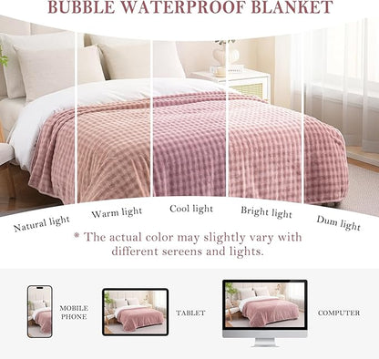 Waterproof Blanket for Bed Couch Sofa Car, Soft Leakproof Dog Blanket with 3D Bubble Pattern, Reversible Water Proof Pet Blankets for Dogs Cats Puppies (60"x80", Dusty Pink)