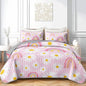 QOOMO Rainbow Quilt Set Twin Size,Daisy Bedspread Coverlet Set,Pink 3Pcs Bedding Set Printed Quilt with 2 Pillowcases,Soft and Lightweight,for All Seasons