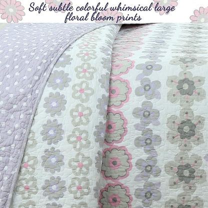 Cozy Line Home Fashions Light Purple Lavender Pink Floral 100% Cotton Reversible Quilt Bedding Set, Bedspread, Coverlet for Girls (Lilac Flower, Twin - 2 Piece)
