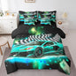 Feelyou Teal Racing Car 7 Piece Bedding Set Twin Size Extreme Sport Comforter Set with Sheets for Kids Boys Girls Teens Toddler Fast and Furious Bed in a Bag Black White Flag Bed Set