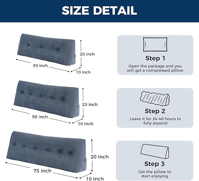 Headboard Pillow Queen, Triangle Pillows for Headboard, Head Board Backrest Wedge Pillow for Reading Sitting Working, Daybed Pillows with Removable Cover for Bed Dorm Sofa, Navy Blue