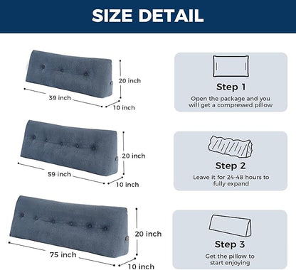 Headboard Pillow Queen, Triangle Pillows for Headboard, Head Board Backrest Wedge Pillow for Reading Sitting Working, Daybed Pillows with Removable Cover for Bed Dorm Sofa, Navy Blue