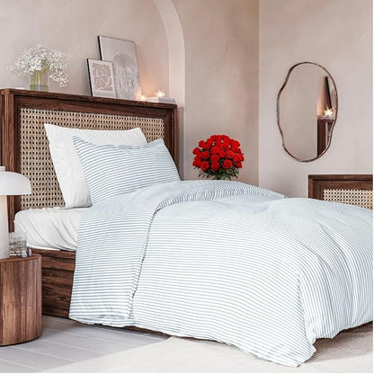 Duvet Cover Twin/Twin XL Size Set - Extra Soft Floral Duvet Cover 68 x 90 with 1 Pillow Sham - Comfy, Breathable Floral Bedding Set - Hotel Luxury & Fade Free with Zipper Closures & Ties - Sky Stripe