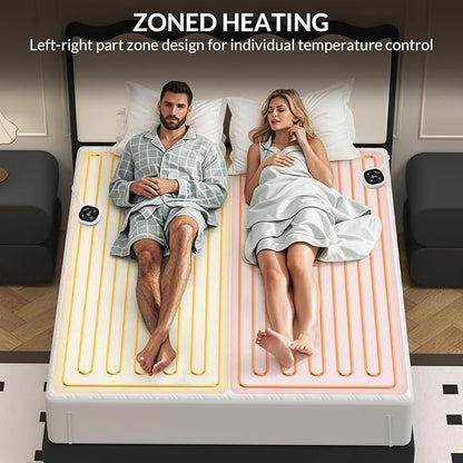 HOMLYNS LuxeHeat Electric Heated Mattress Pad Queen Size Zoned Dual Control with Preheat Function 10 Heat Levels 1-10H Memory Timer, Illuminated Button