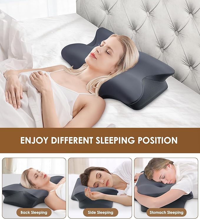 Cervical Pillow for Neck and Shoulder, Ergonomic Contour Memory Foam Pillows for Sleeping, Cooling Neck Support Pillow for Back Stomach Side Sleeper Dark Grey