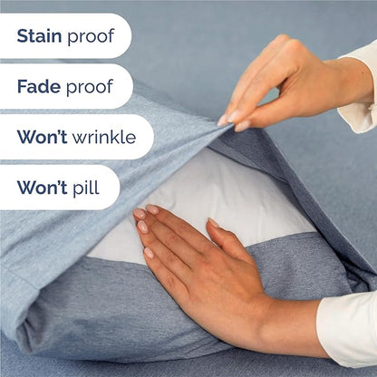 Split King Sheets Set 7 Piece - Includes 4 Pillowcases - Bed Sheets Split King - Soft Hotel Luxury Bedding - Cooling & Breathable - 1 Flat & 2 Fitted & 4 Pillowcases w/ Deep Pockets - Heathered Blue