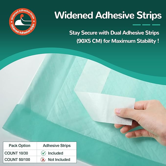Bed Pads with Adhesive Strips 30''X36'', 10 Count Chucks Disposable Underpads Extra Large Thicker Incontinence Pads for Unisex Adult, Senior, Kids and Pet (with Adhesive )