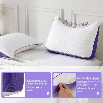 HOMELAB Adjustable Crescent Shredded Memory Foam Pillows King Size, Cooling Bed Pillows for Sleeping with Removable Cover, 1 Pack Medium Pillow for Side Sleepers, 20"x34"