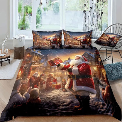Christmas Duvet Cover Bedding Sets King Size for Kids Girls Teens, Christmas Petal Country Bedding Décor, 1 Duvet Cover and 2 Pillow Shams - 104x90 inches