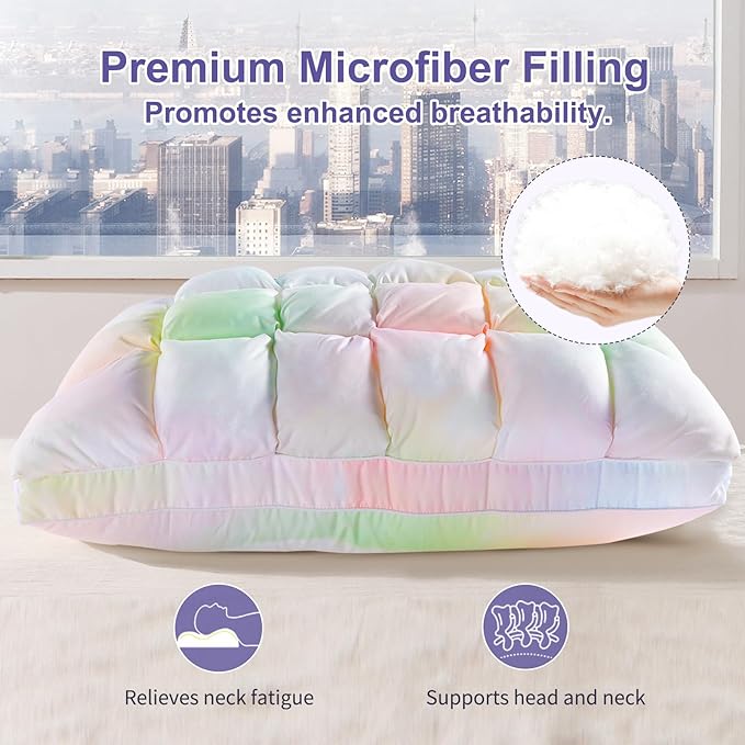 YOUR MOON Super Support Soft Down-Alternative Pillow King Size, Fluffy Soft Luxury Hotel Gel Sleeping Pillows, Bed Pillows for Side Sleepers(Rainbow)