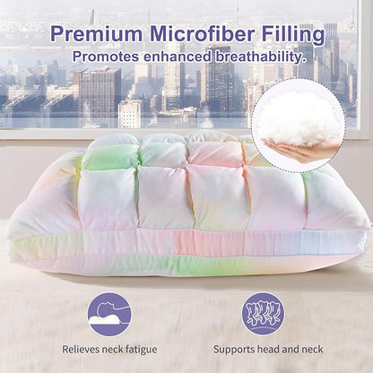 YOUR MOON Super Support Soft Down-Alternative Pillow King Size, Fluffy Soft Luxury Hotel Gel Sleeping Pillows, Bed Pillows for Side Sleepers(Rainbow)