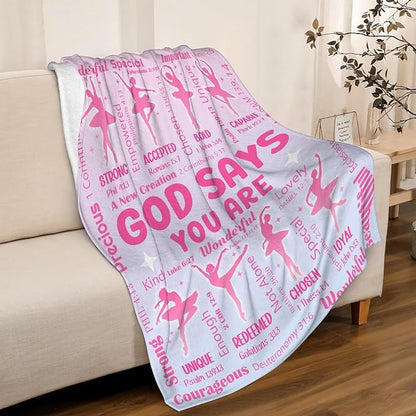 Ballet Bible Verse Blanket, Inspirational Scripture Religious Gifts for Christian, Warm Soft Flannel Bible Throw for Bed Sofa Decoration 40"x50" for Kids