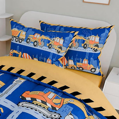 SANDJEST Construction Bedding Sets for Boys, Ultra Soft Microfiber Comforter Bed Set with 3-Pieces, Comforters Sets for Kids Children Boy Bedroom Decor