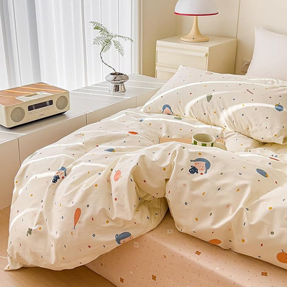 AOJIM Cute Duvet Cover Set for Kids Adults, Pure Cotton Comforter Cover Set with Multiple Cartoon Pattern Designs, Soft Bed Set 3pcs Twin Size, Colorful Quilt Cover for Room Decor(No Comforter)
