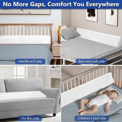 Kayfia Twin Size Bed Wedge Pillow for Headboard Bed Gap Filler with Pocket Close Gap (0-8") Prevent Pillow Loss Triangle Foam Mattress Filler for Gap Between Wall and Mattress (White, 39"x10"x6")