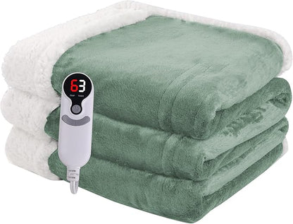 Heated Blanket Electric Throw 50''x60'', 3 Hour Auto Shut-Off 6 Heating Levels Small Warm Soft Flannel Electric Blanket Machine Washable - Light Green