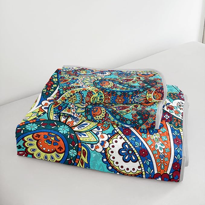 Boho Style King Quilt Set,Bohemian Floral Quilt Beddding Set for Adults,Soft and Lightweight Bed Set for All Season,Colorful Quilted Beddding with 2 Pillowcases.