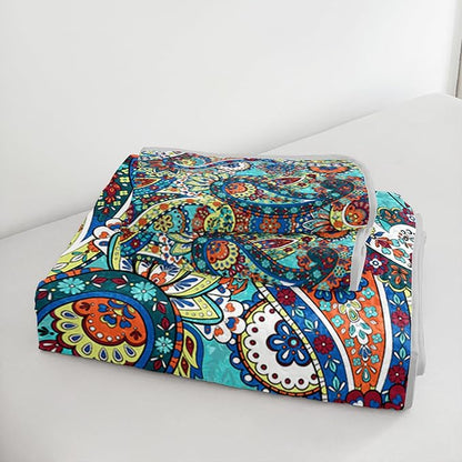 Boho Style King Quilt Set,Bohemian Floral Quilt Beddding Set for Adults,Soft and Lightweight Bed Set for All Season,Colorful Quilted Beddding with 2 Pillowcases.