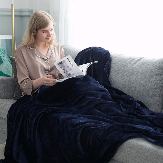 IR Imperial Rooms Fleece Blankets Queen Size 90x90 Inches- 8 Pack - Super Soft Fluffy Throw Blanket for Sofa and Bed - Warm and Cozy Lightweight 400 GSM Microfiber Bed Throws Blankets (Queen, Navy)