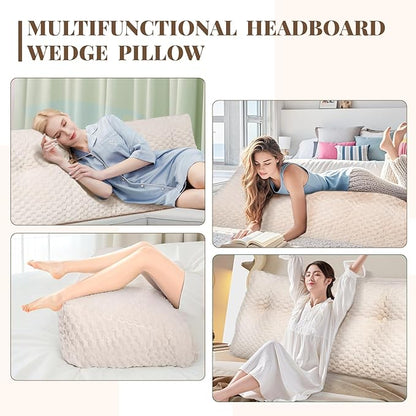 Large Headboard Wedge Pillow, Bed Rest Reading Pillow, Back Support Long Pillow, Bed Bolster Rest Reading Pillow with Removable Cover (Beige,King:76 * 20 * 8Inches)