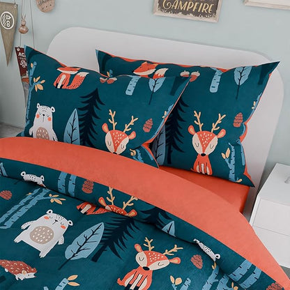 Woodland Animal Kids Bedding Set for Boys, Ultra Soft Microfiber Comforter Set Twin Size 3-Pieces, Comforters Bed Sets for Kid Tween Teen Bedroom Decor