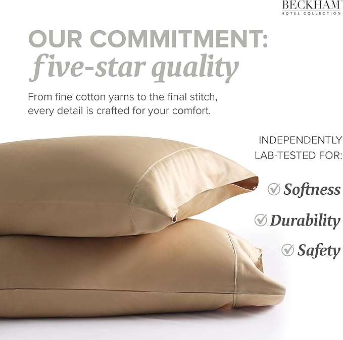 Beckham Hotel Collection Bed Pillows with Cotton Pillowcases Queen Size Sets of 2, Soft Down Alternative Pillows for Sleeping, Open End Cases for Easy Changing, Sand