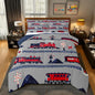 Red Train Toddler Bedding Set Toddler Size for Girls Kids Boys Cartoon Car Comforter, Vintage Style Steam Engine Bedding Comforter Sets Traffic Transportation Track Duvet Set with 1 Pillowcase